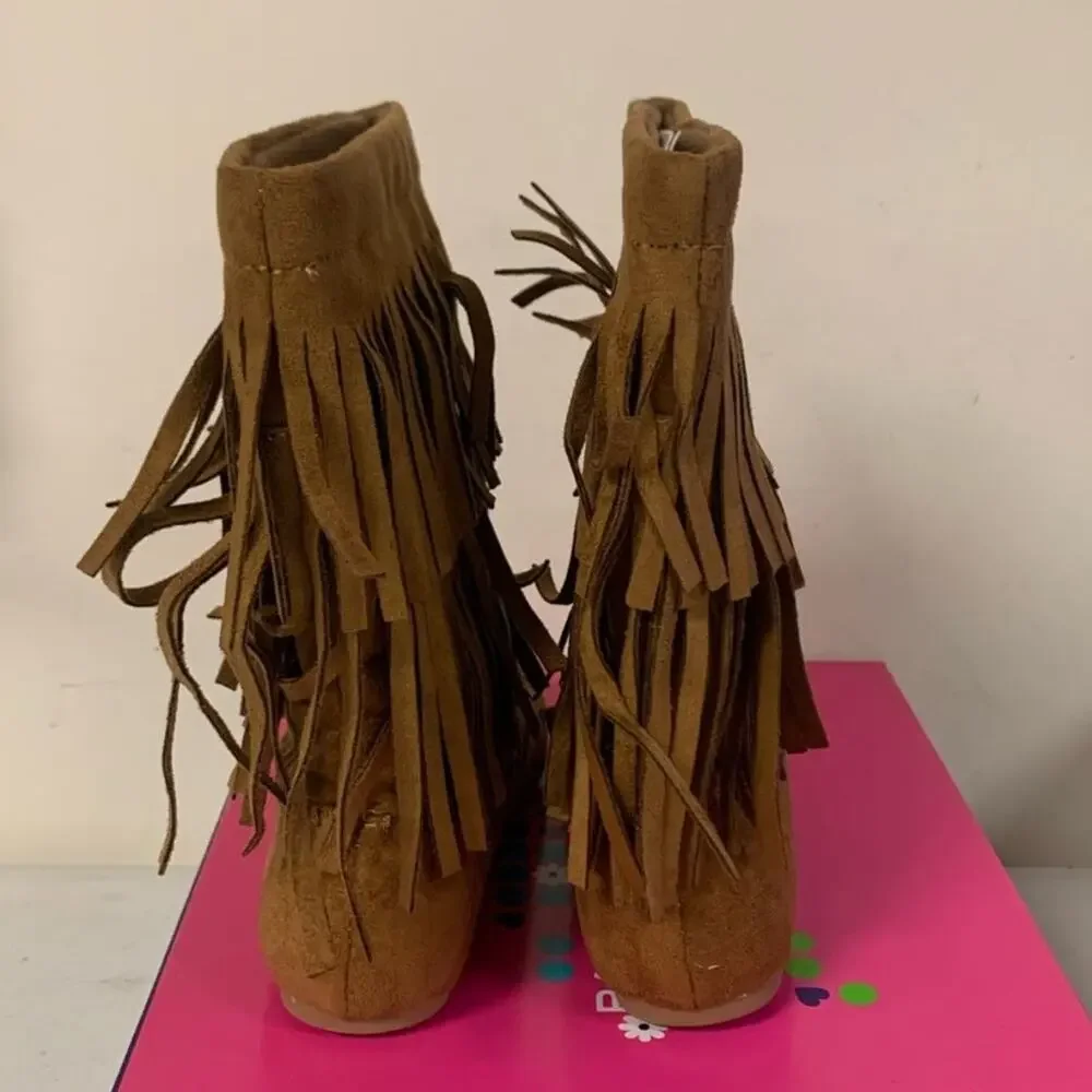 Rampage Girls Britt Fringe Boots For Little Kids Size 13M, Bree Chestnut